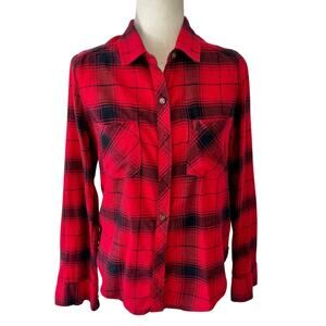 Abercrombie & Fitch Red Black Plaid Tartan Flannel Button Down Collar Shirt sz M
